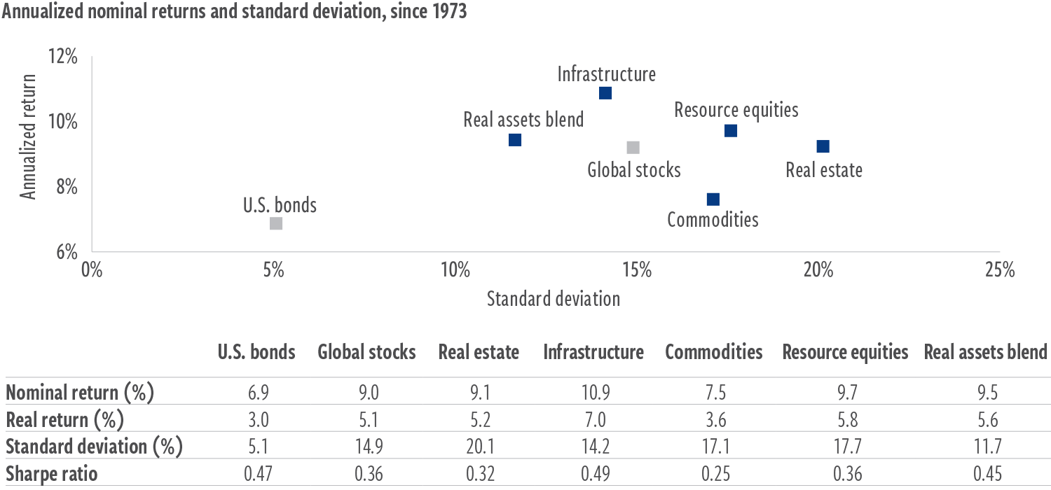 Annualized nominal returns and standard deviation 1973